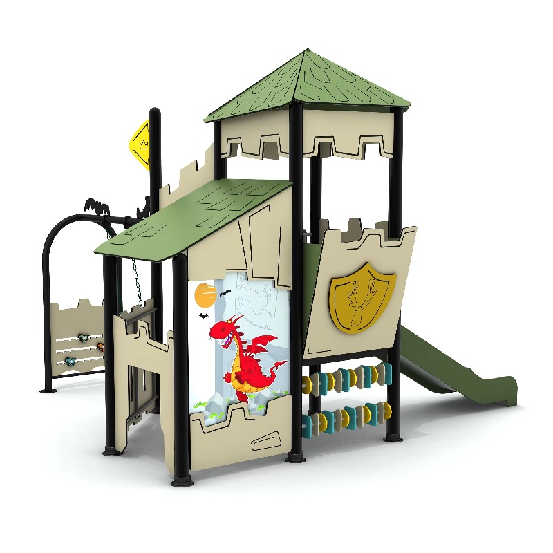 Kids Outdoor Wooden Playset - Wooden Outdoor Playground Set Steel Playhouse