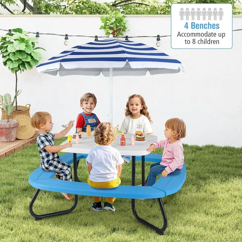 8-Person Kids Picnic Table wit - огляд і ціна Kids Outdoor Bench With Umbrella