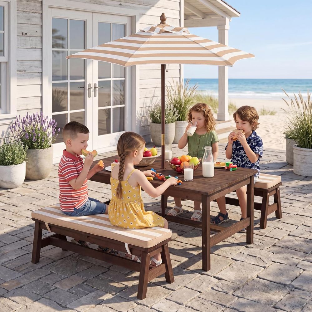 Kids Picnic Table, Large 42“x  - огляд і ціна Kids Outdoor Bench With Umbrella