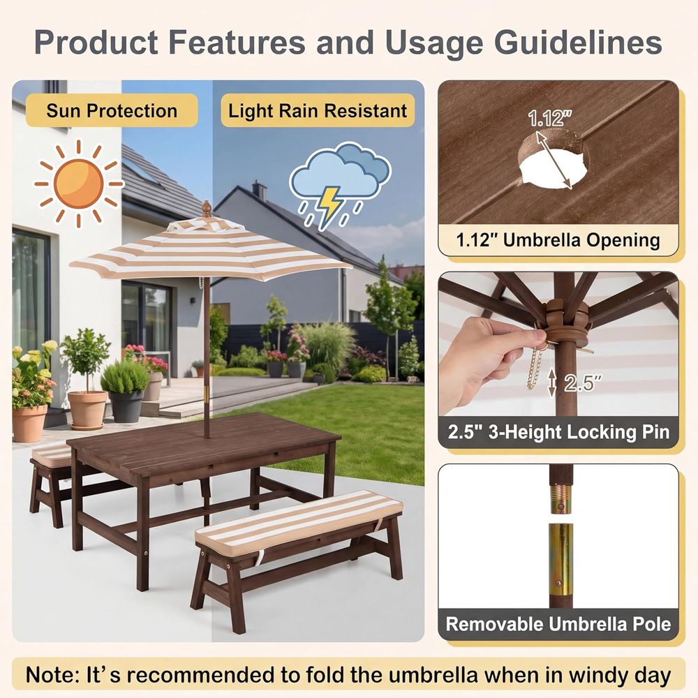 Kids Picnic Table, Large 42“x  - огляд і ціна Kids Outdoor Bench With Umbrella