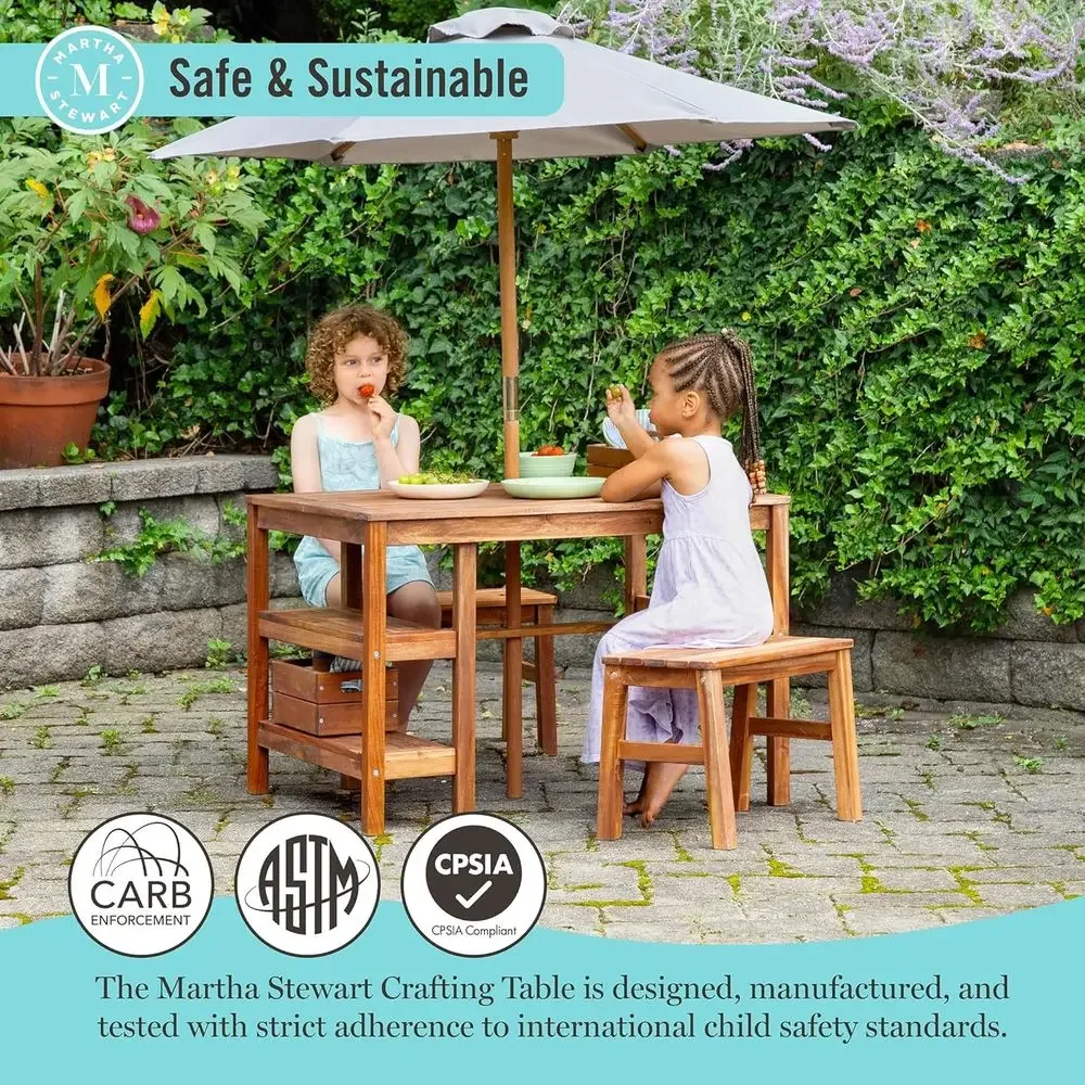 Kids Outdoor Crat Table, Bench - огляд і ціна Kids Outdoor Bench With Umbrella