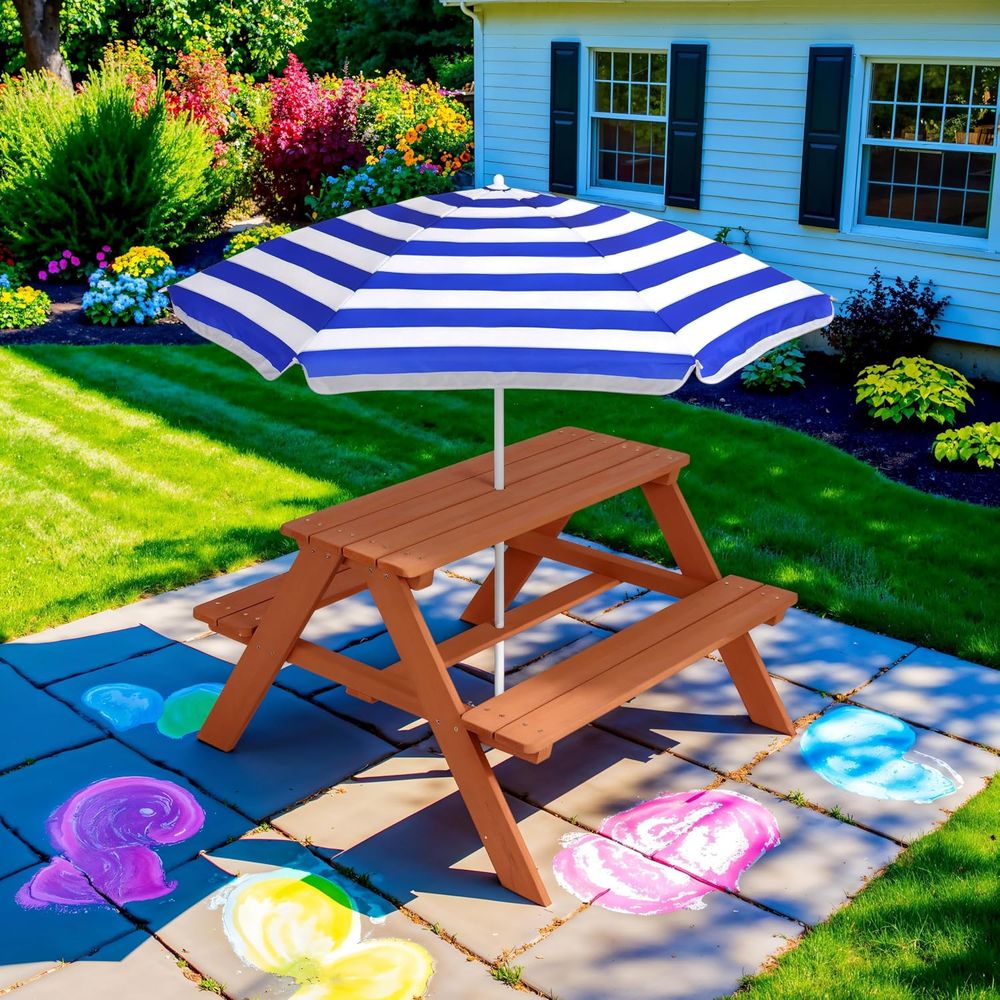 Wooden Kids Picnic Table with  - огляд і ціна Kids Outdoor Bench With Umbrella