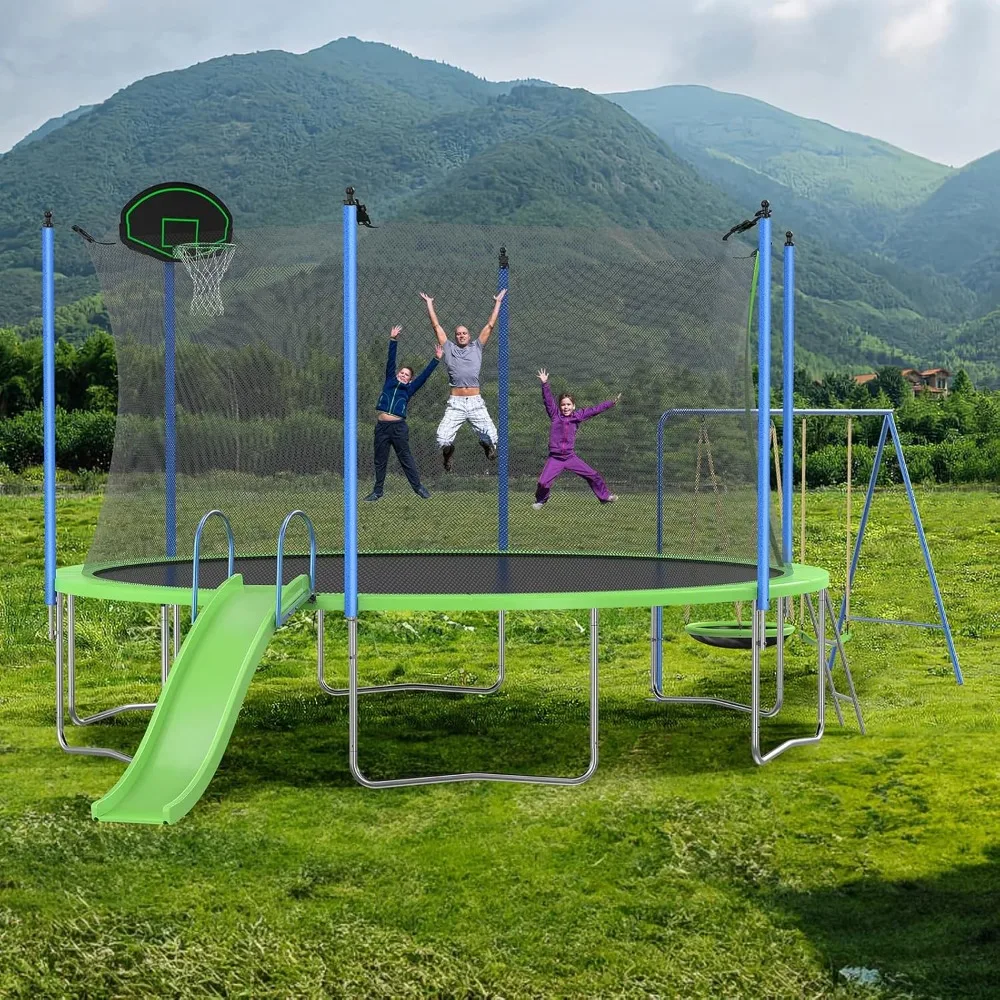 US Shipping 12-14FT Trampoline - огляд і ціна Kids Outdoor Swing Set With Slide