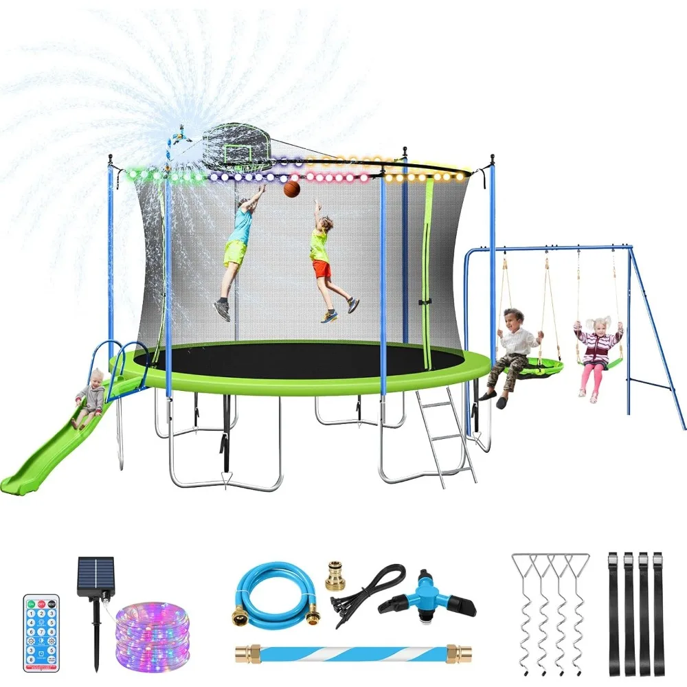 US Shipping 12-14FT Trampoline - огляд і ціна Kids Outdoor Swing Set With Slide