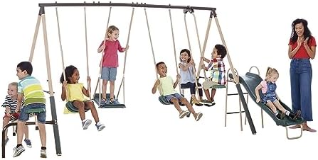view Outdoor Play Kids Metal B - огляд і ціна Kids Outdoor Swing Set With Slide