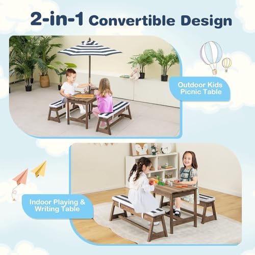 Kids Picnic Table, Outdoor Woo - огляд і ціна Kids Outdoor Bench With Umbrella