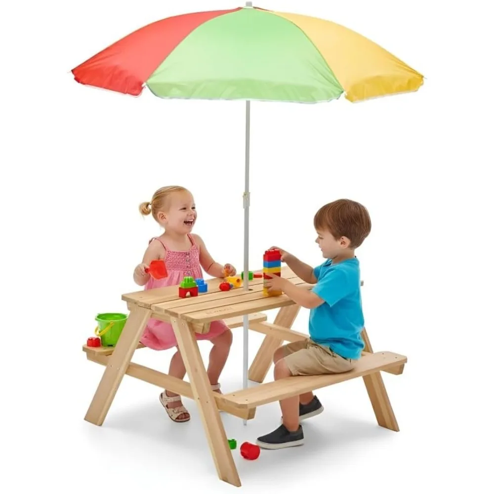 Wooden Kids Picnic Table Outdo - огляд і ціна Kids Outdoor Bench With Umbrella